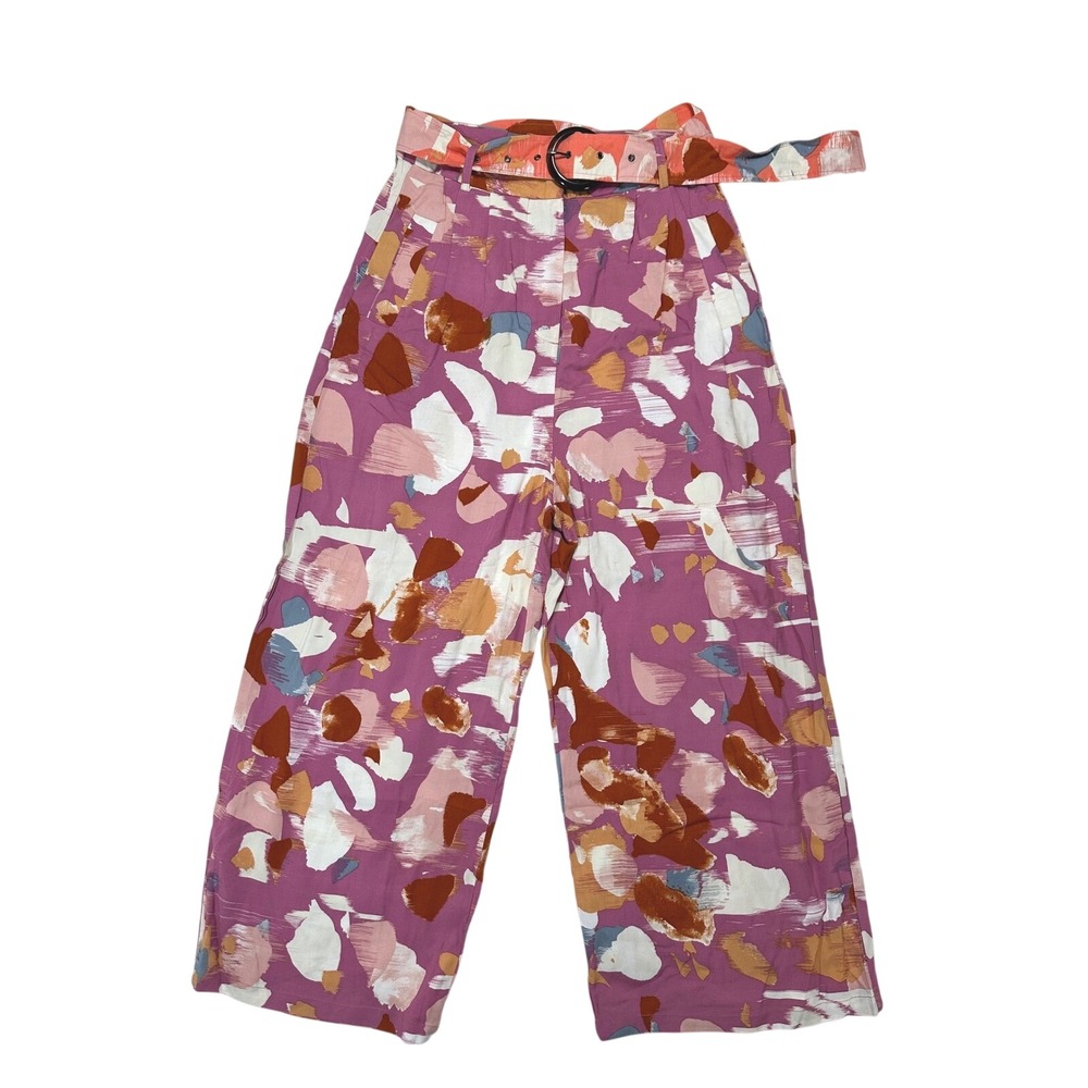 Native Youth Abstract Print Wide Leg Cropped Belted Pants Size‎ Small